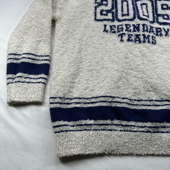 B Duck Teens Fuzzy Cardigan Sweater Cream Blue Varsity Y2K Graphic Size Medium - Picture 15 of 16